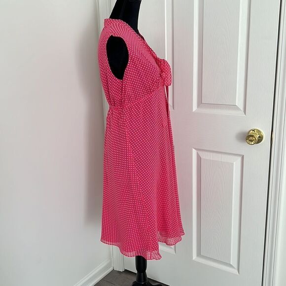 Mini maternity 100% silk summer dress pink polka dots Sz Large - Picture 6 of 15